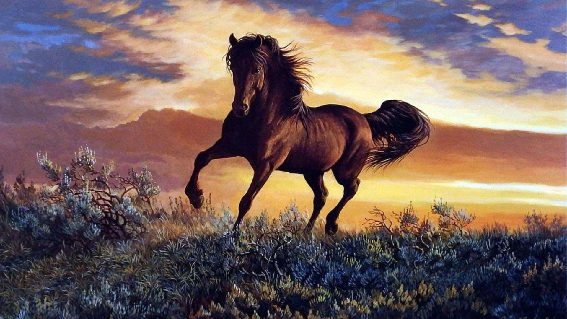 Magnificent Brown Horse Galloping in Nature Wallpaper