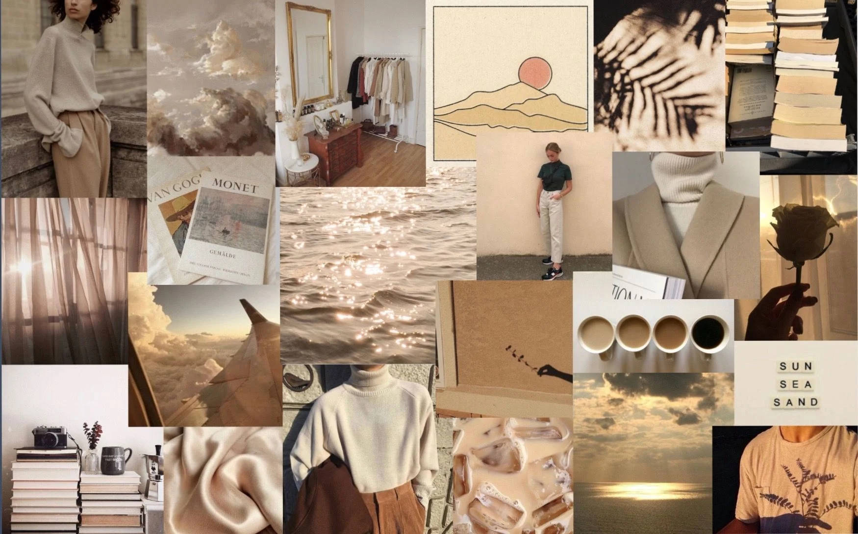Brown Item Collage Beige Aesthetic Desktop Wallpaper