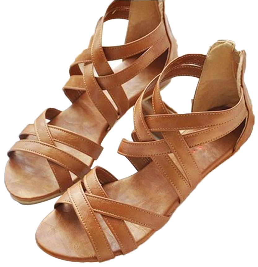 Brown Leather Strappy Sandals PNG