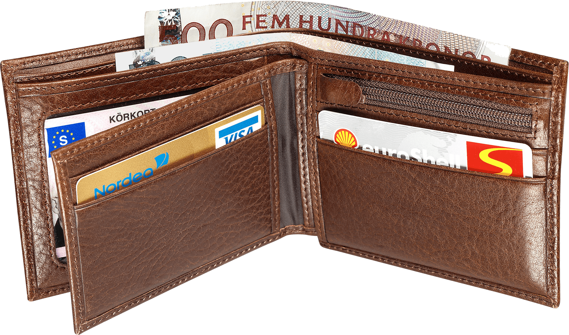 Brown Leather Walletwith Cardsand Cash PNG