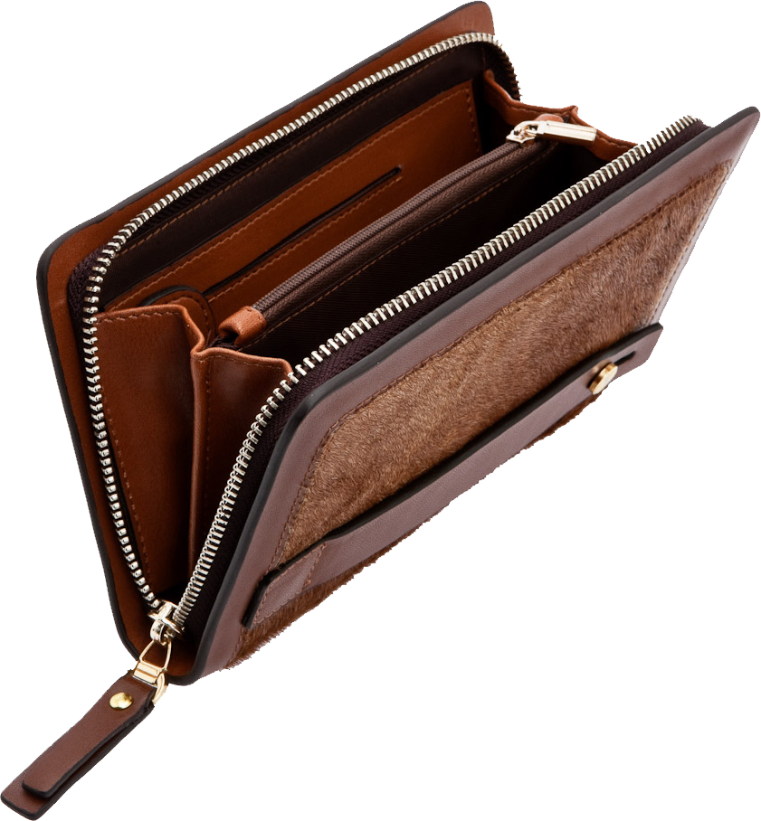 Brown Leather Zip Wallet PNG