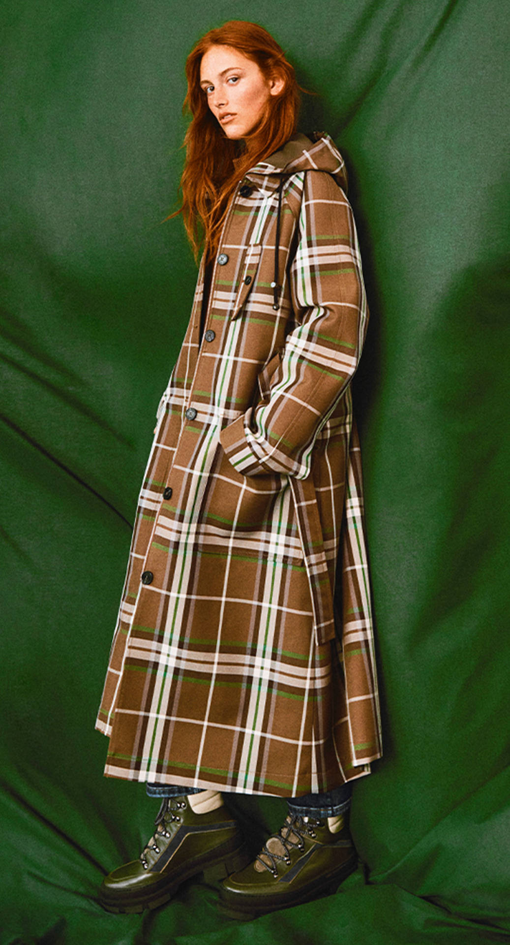 Brown Plaid Coat From Claudie Pierlot Wallpaper