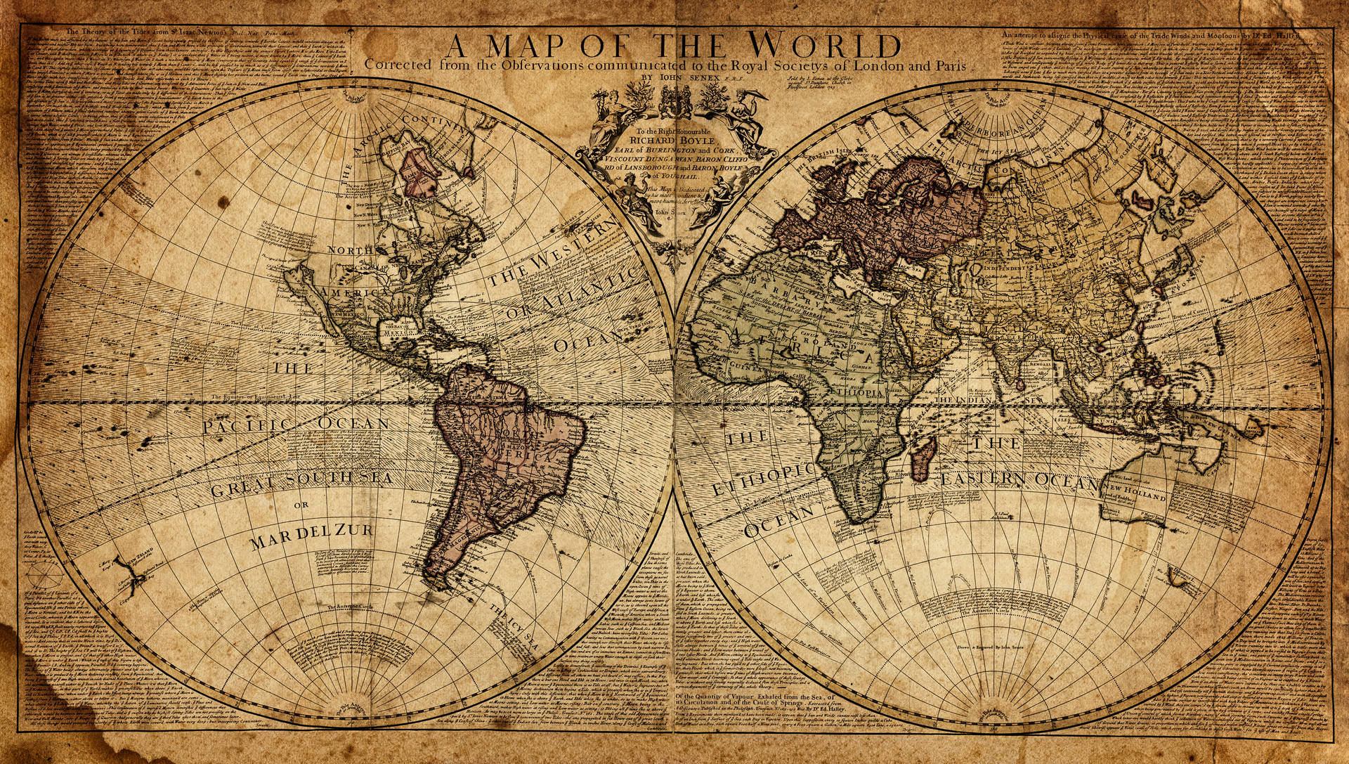 Brunvintage Världskarta 4k. Wallpaper