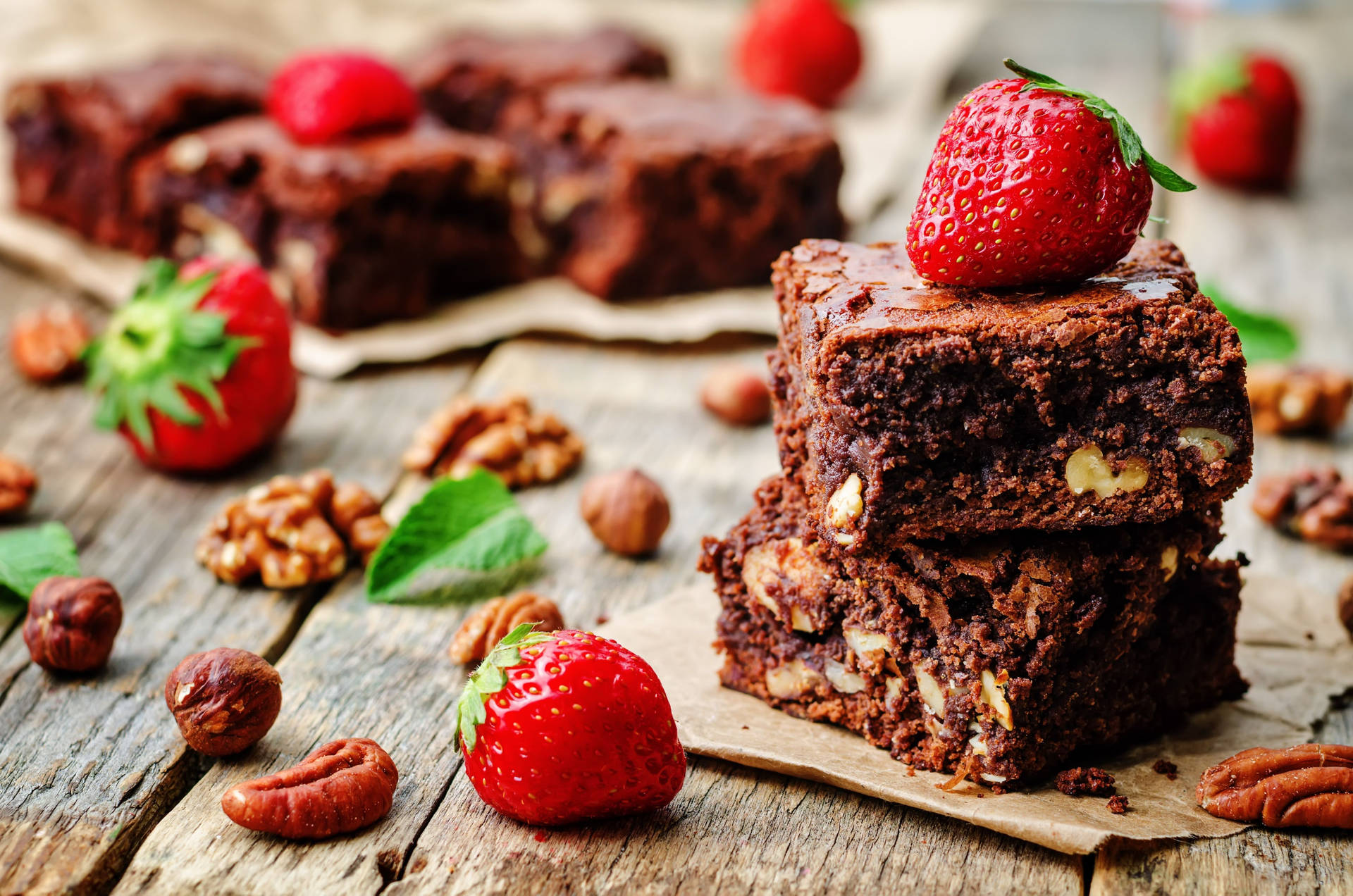 Brownies With Nuts And Strawberries