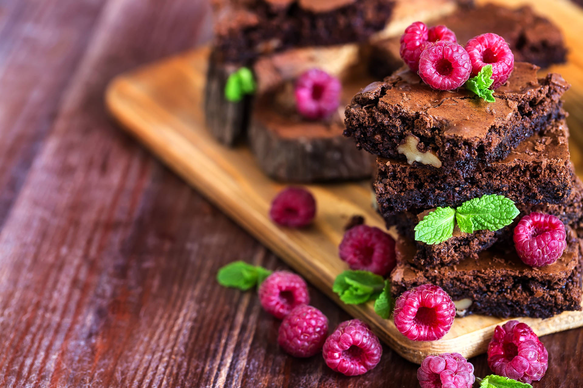 Brownies With Raspberries And Mint Picture