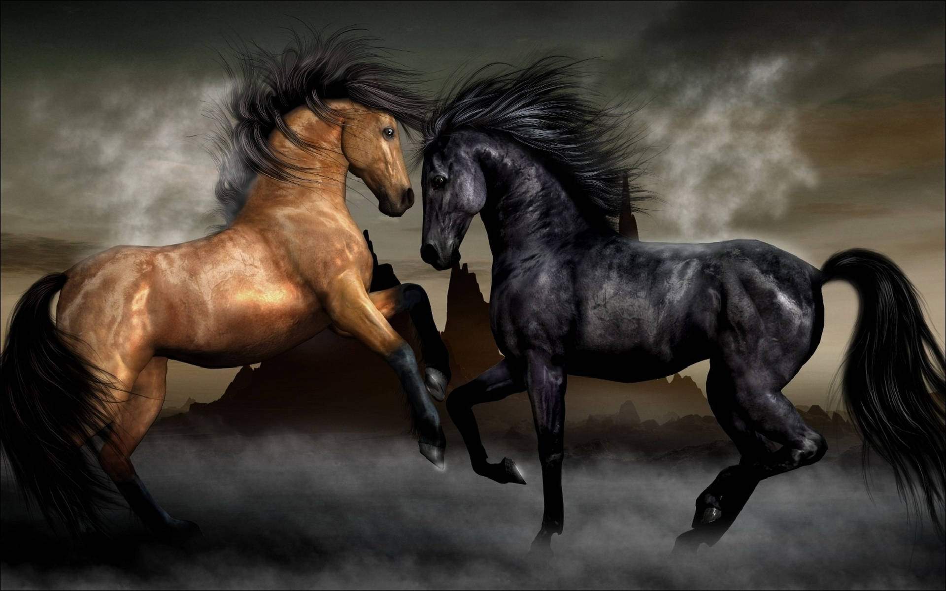 Brune Og Sorte Smukke Heste Wallpaper