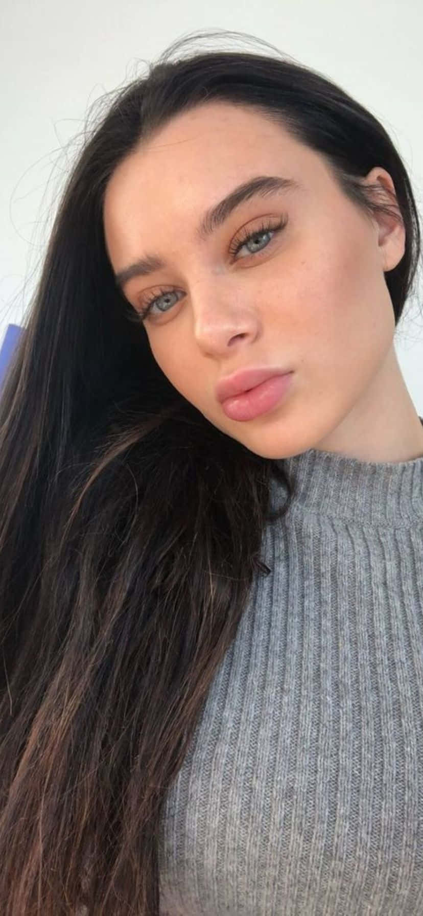 Brunette Selfie Gray Sweater Wallpaper