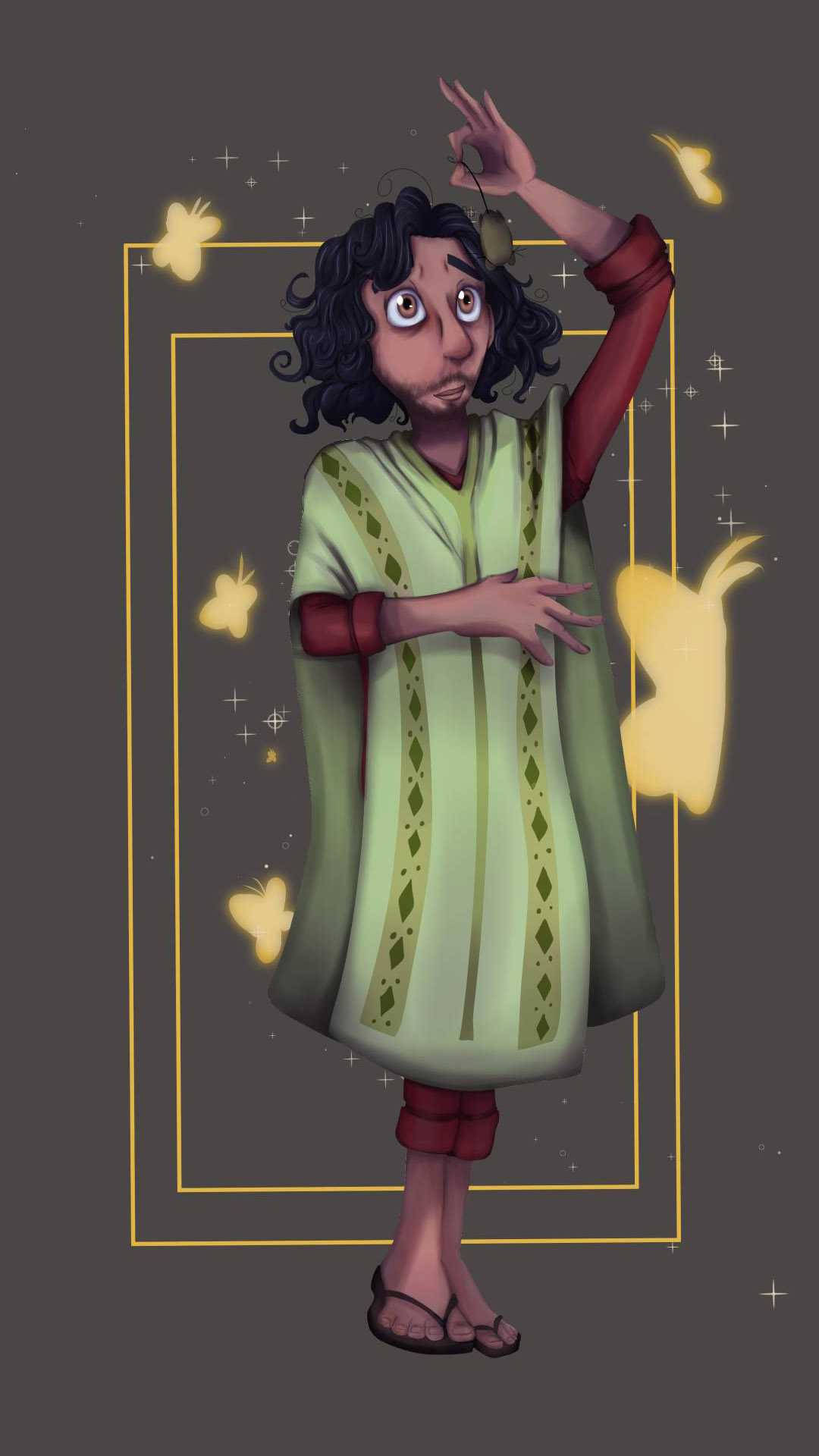 A Drawing Of A Girl With A Green Cloak And Butterflies Wallpaper