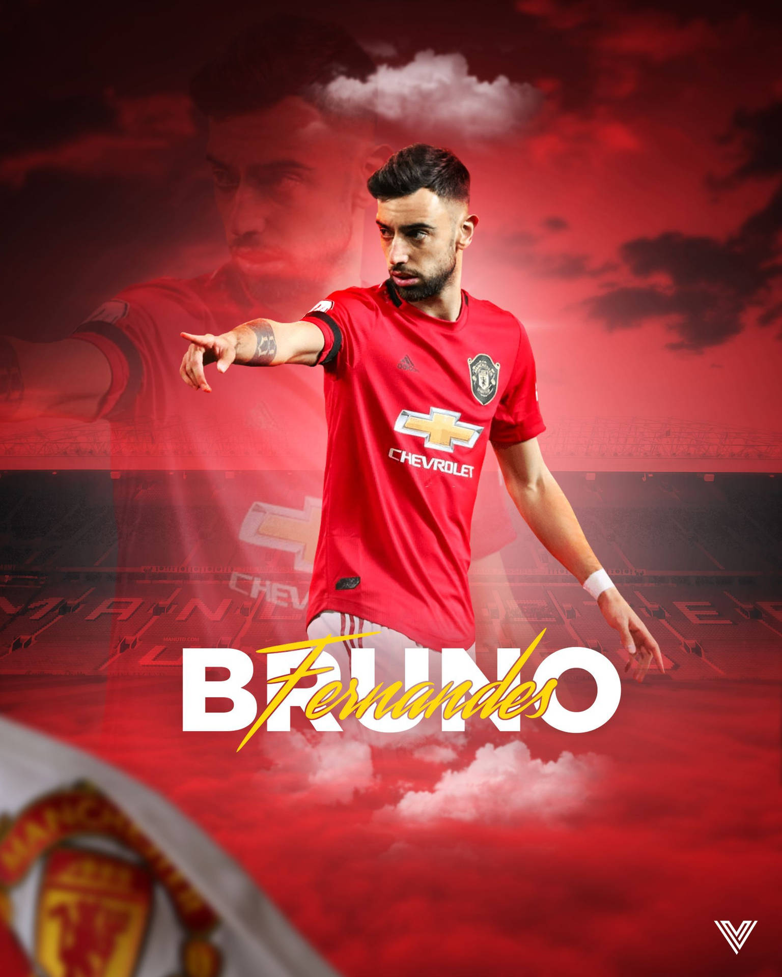 Bruno Fernandes Manchester United Rød Kunstværk Wallpaper