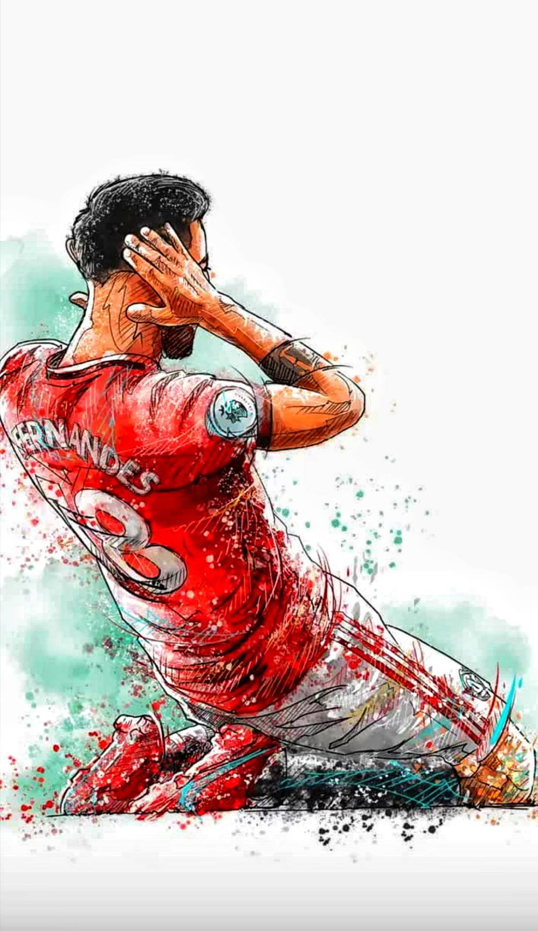 Arte Dell'acquerello Del Manchester United Di Bruno Fernandes Sfondo