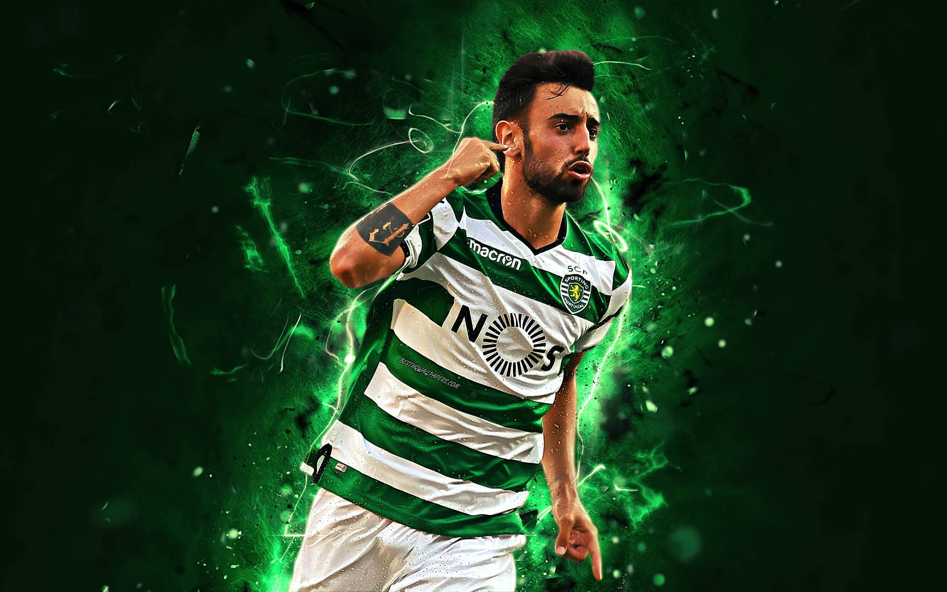 Bruno Fernandes Pointing To His Ears Wallpaper