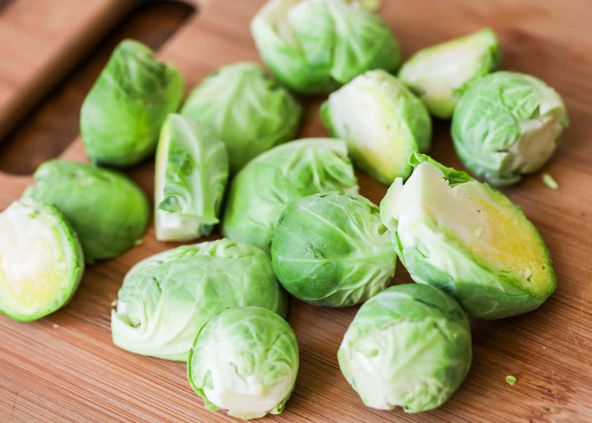 Brussel Sprouts On A Cutting Board