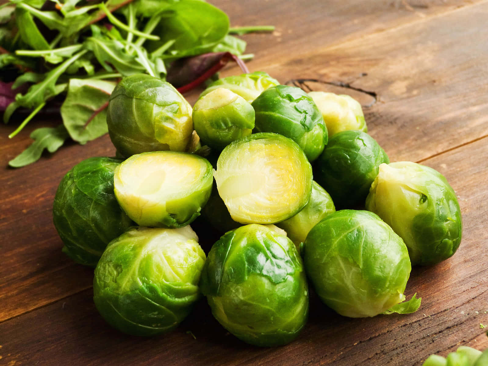 Brussel Sprouts On A Wooden Table