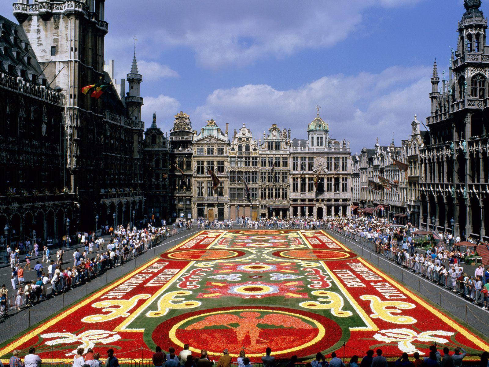 Brussels Grand Place Colorful Flowers Wallpaper