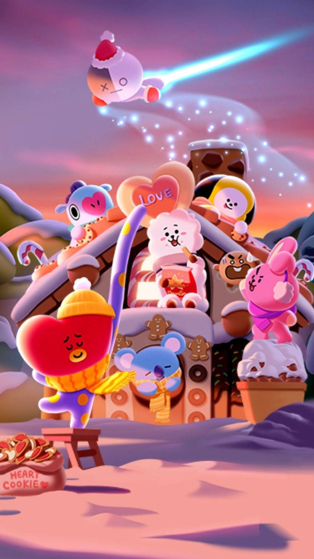 Download BT21 Characters Gingerbread House Wallpaper | Wallpapers.com