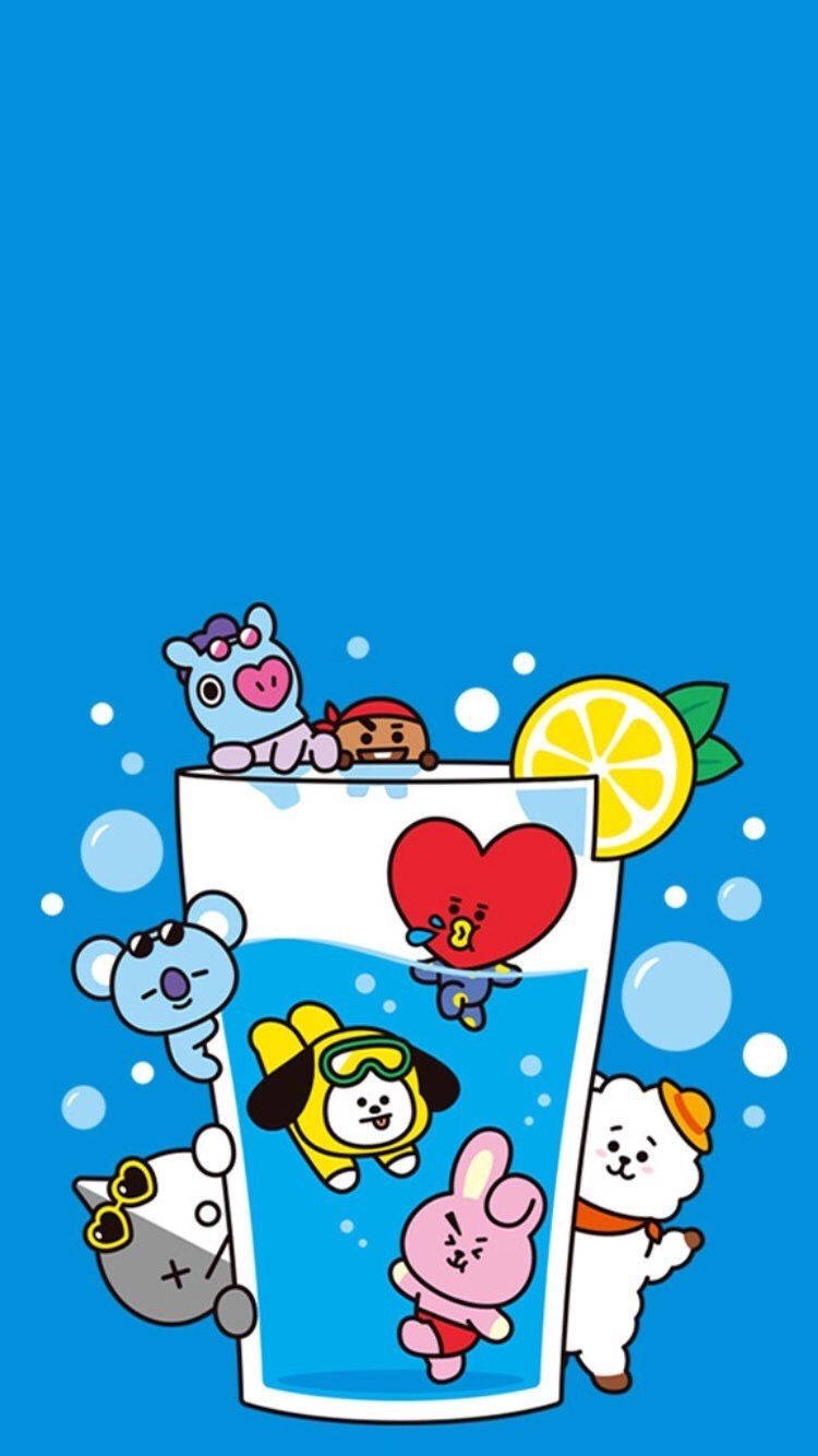 BT21 members on glass Cartoon Iphone wallpaper