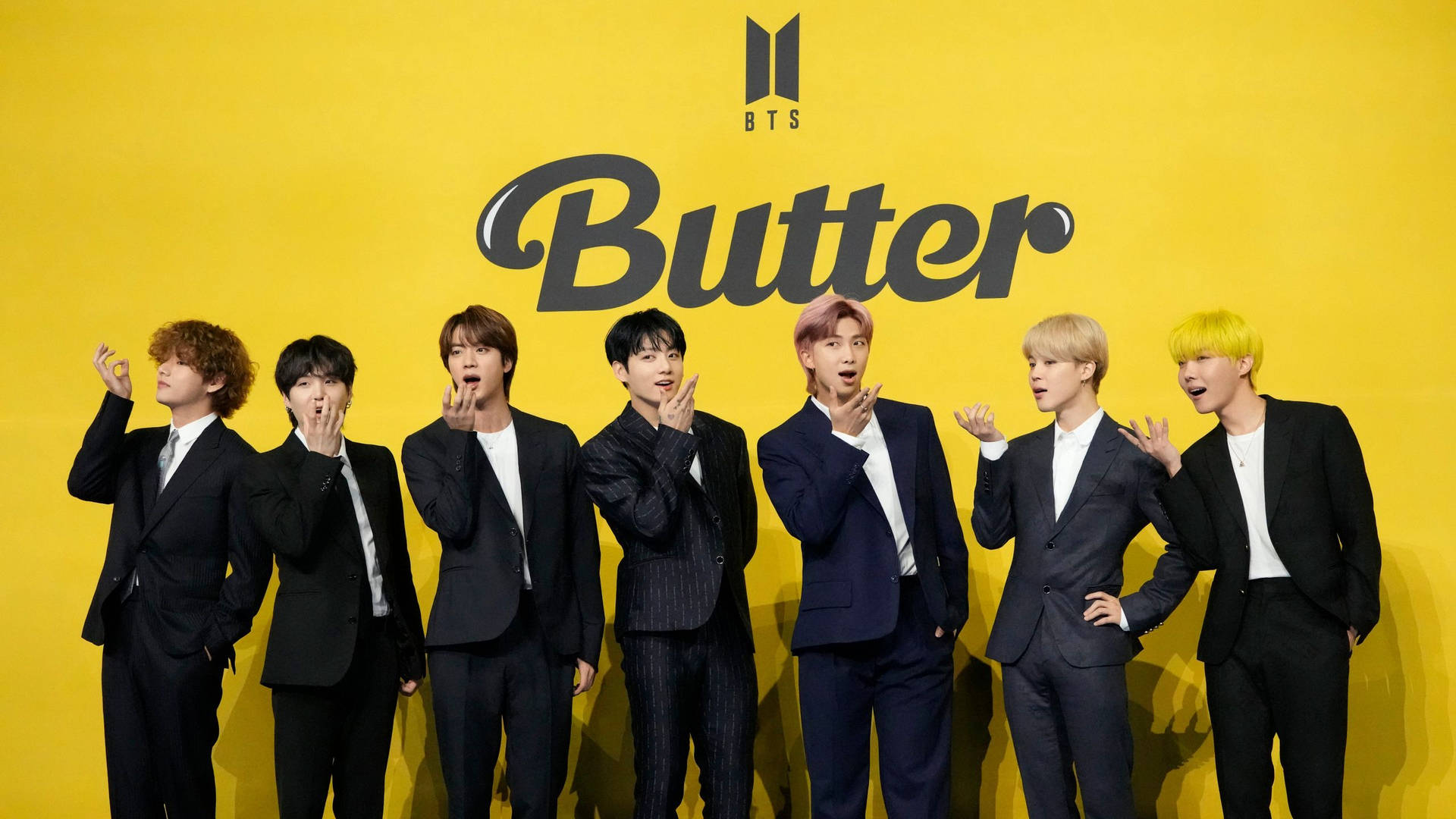 Bts 2021 In Front Of Butter Sign Wallpaper