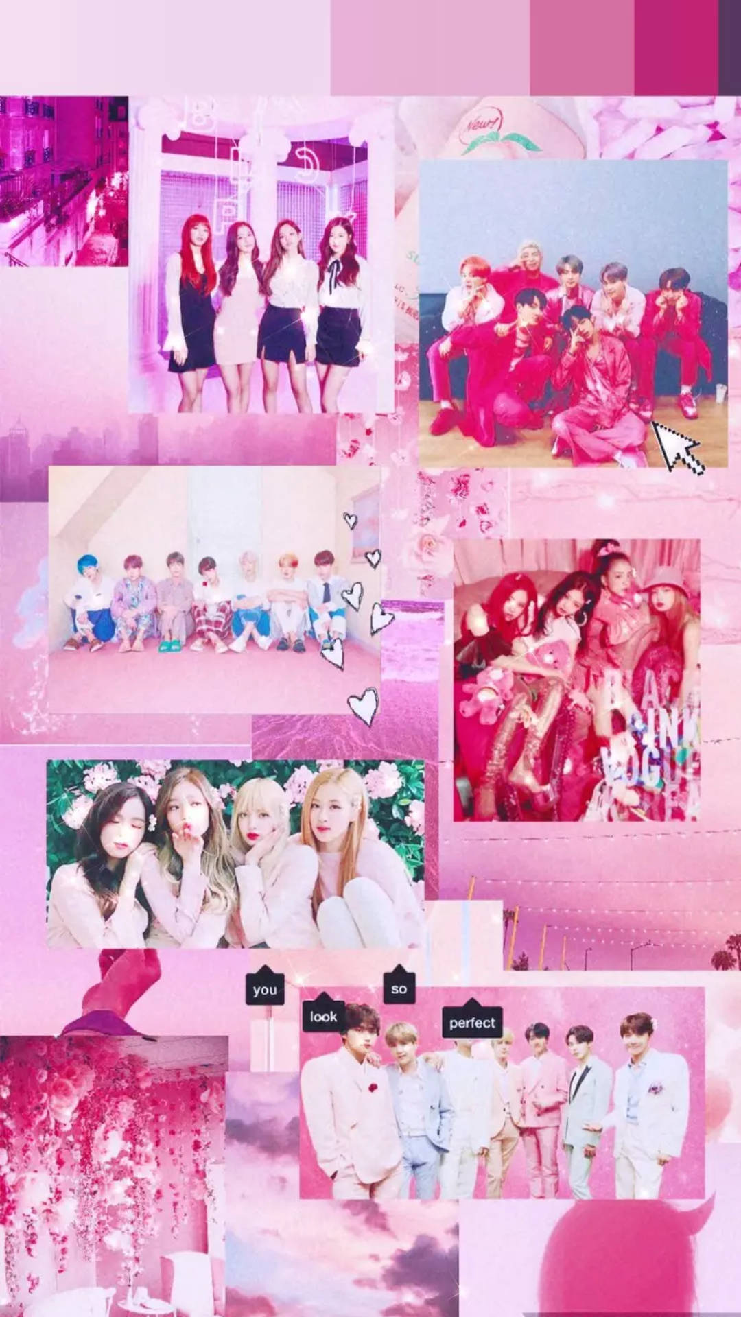 Bts And Blackpink Pink Aesthetic Collage Wallpaper