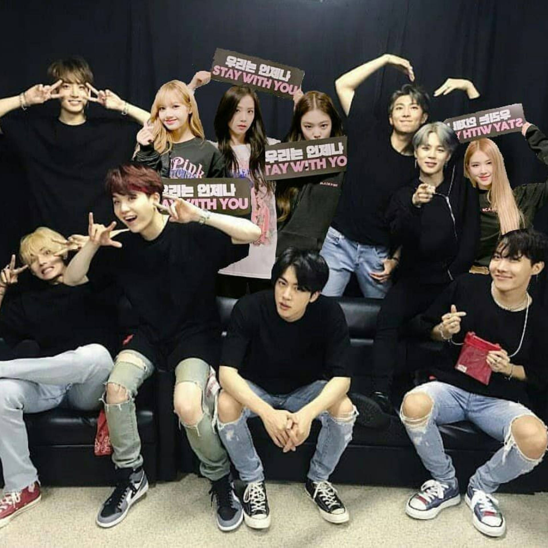 Bts And Blackpink Ripped Jeans And Placards Wallpaper