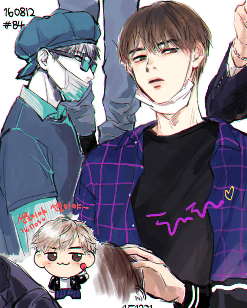 Bts Anime With Face Masks Background