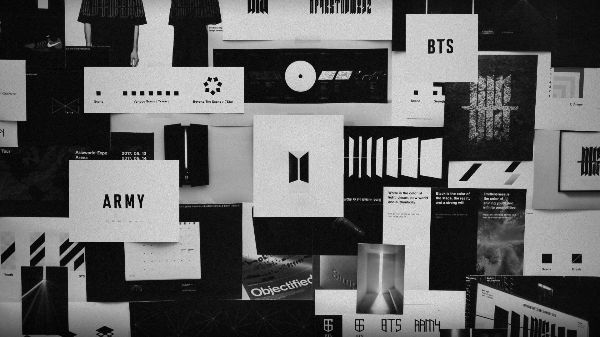 Bts Black Aesthetic Logo Collage Wallpaper