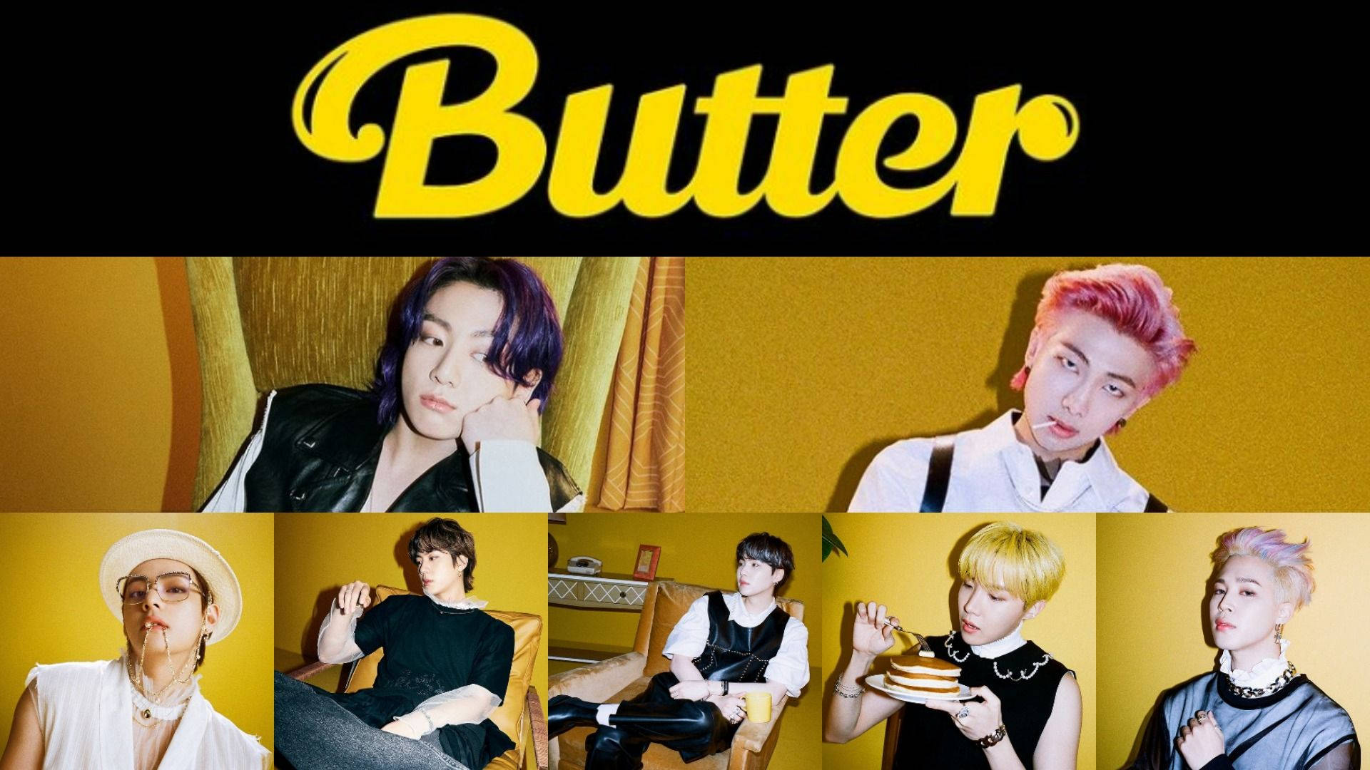 BTS Butter Medlem Collage: En farverig collage af BTS medlemmer. Wallpaper
