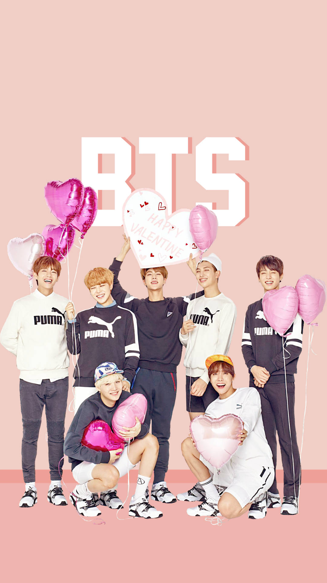Bts Cartoon With Balloons Background