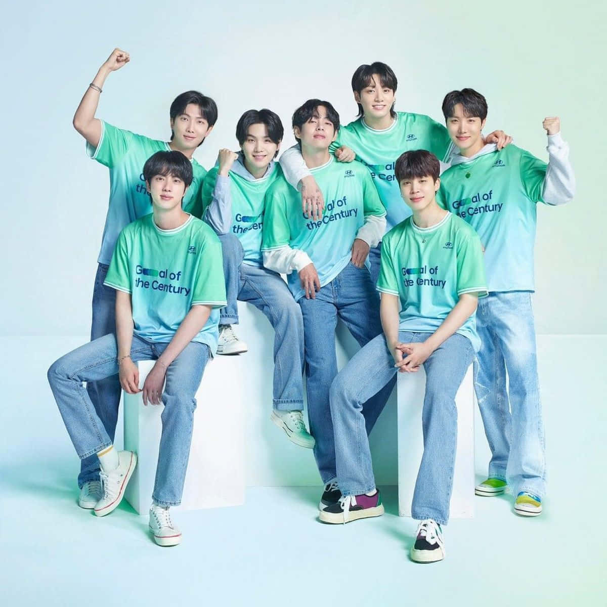 BTS posing together at an endorsement event Wallpaper
