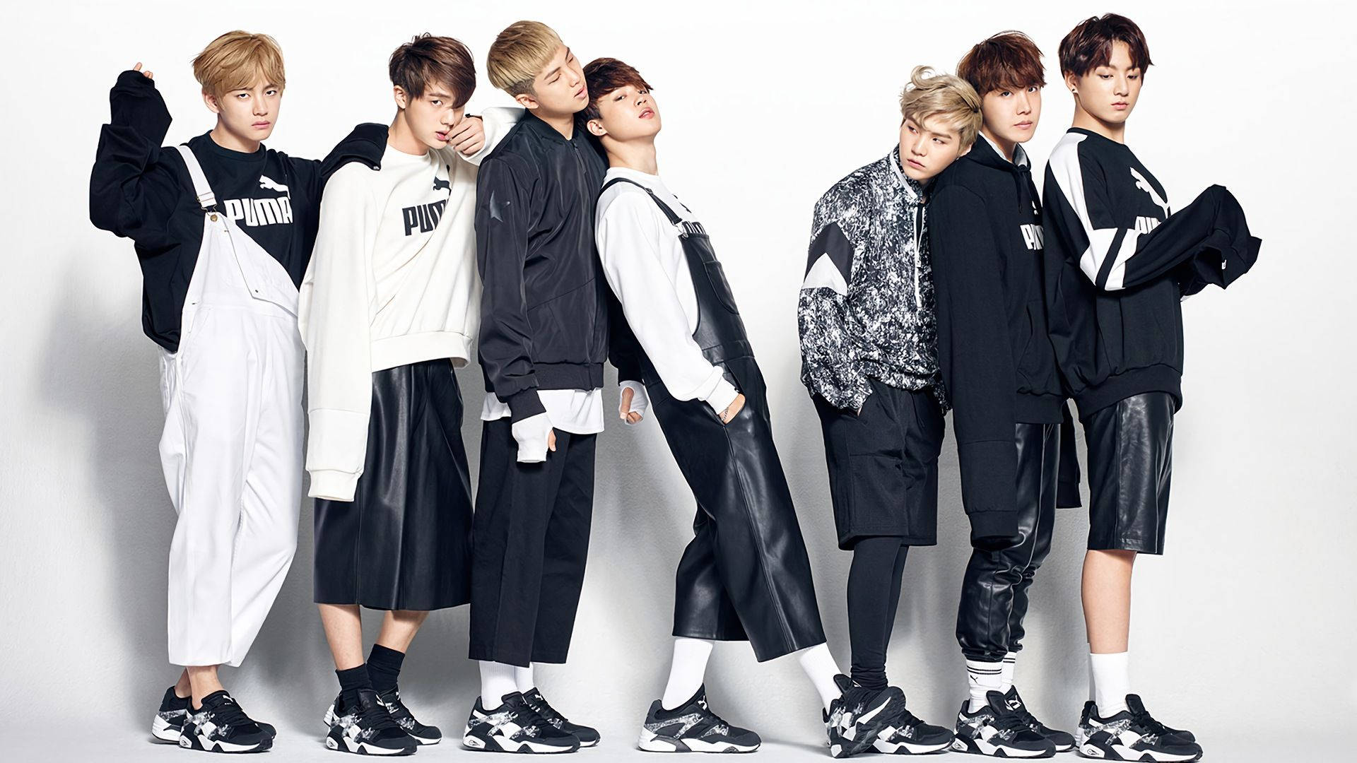 Download Bts Group Aesthetic In Puma Clothing Wallpaper |
