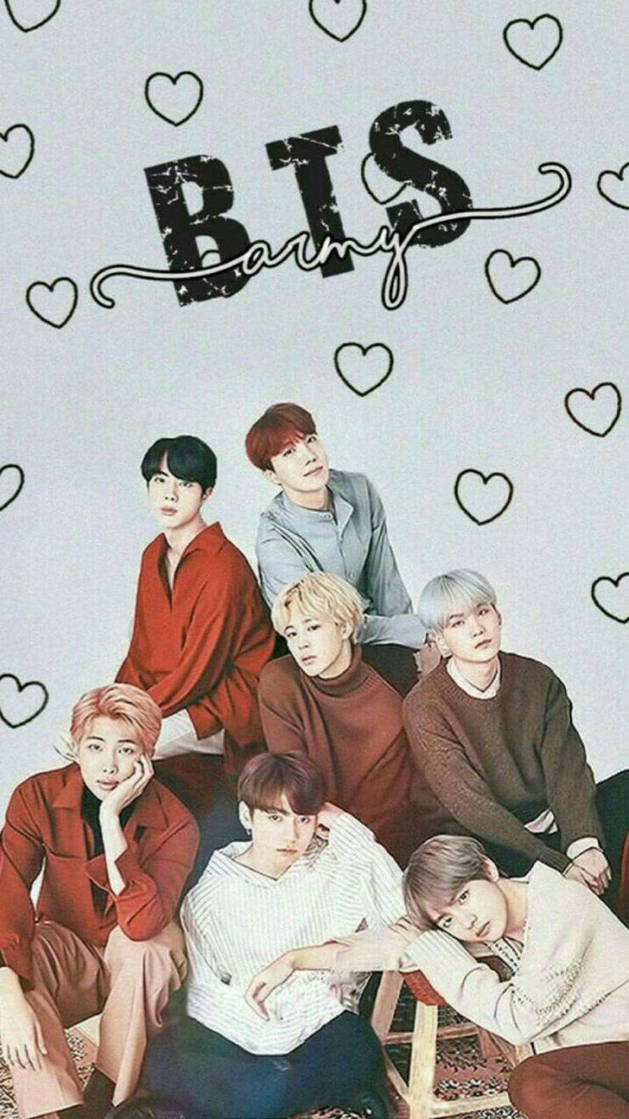 Bts Group Aesthetic Photo With Cute Little Hearts Wallpaper