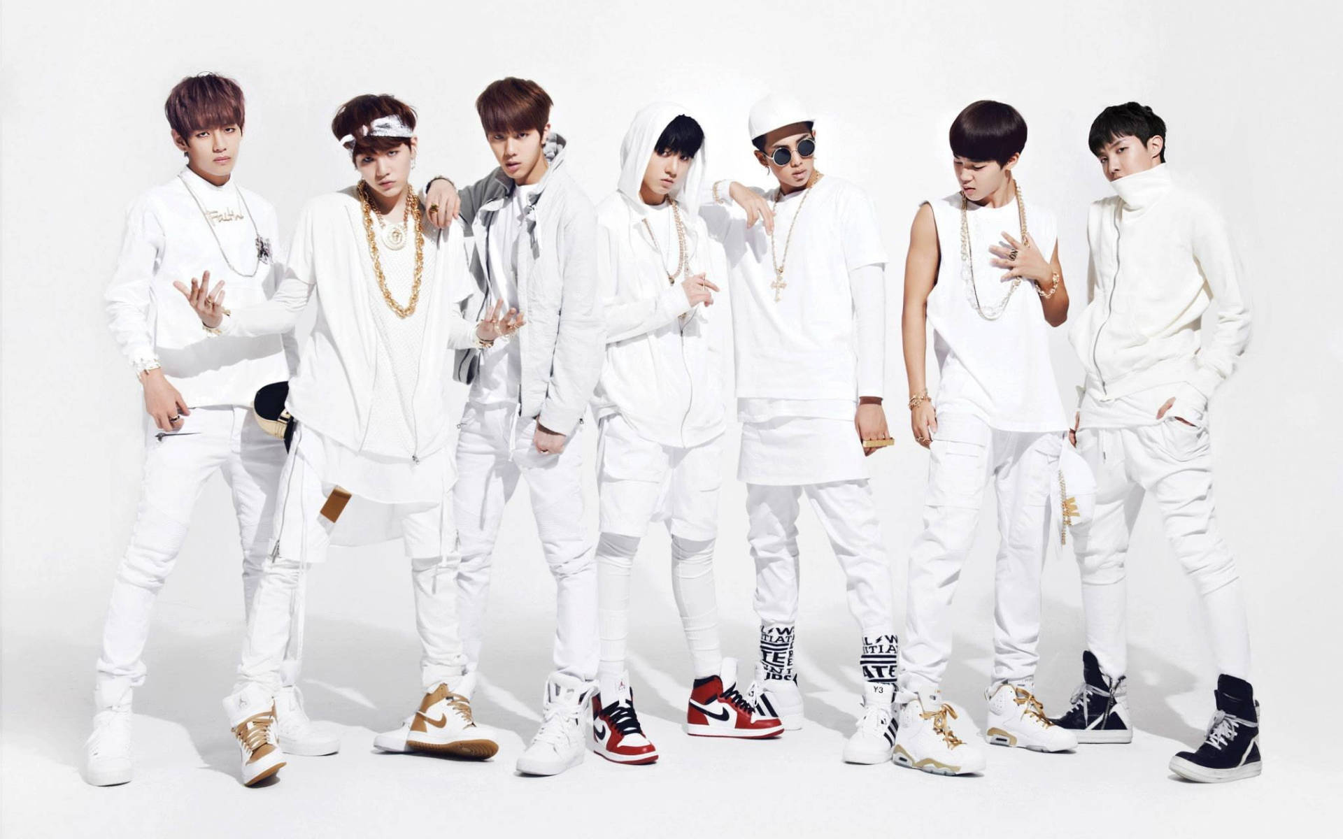 BTS Group Photo All White Outfit Wallpaper