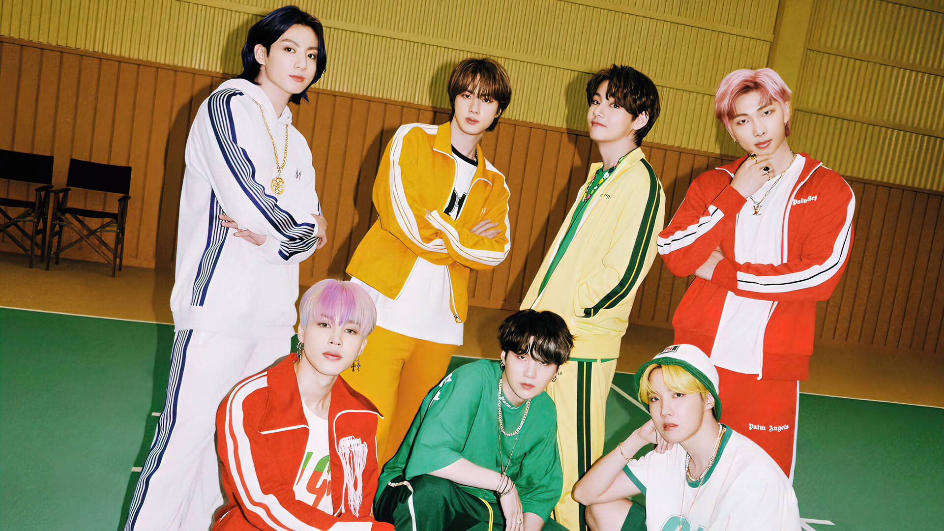 BTS Group Photo At Gym Wallpaper