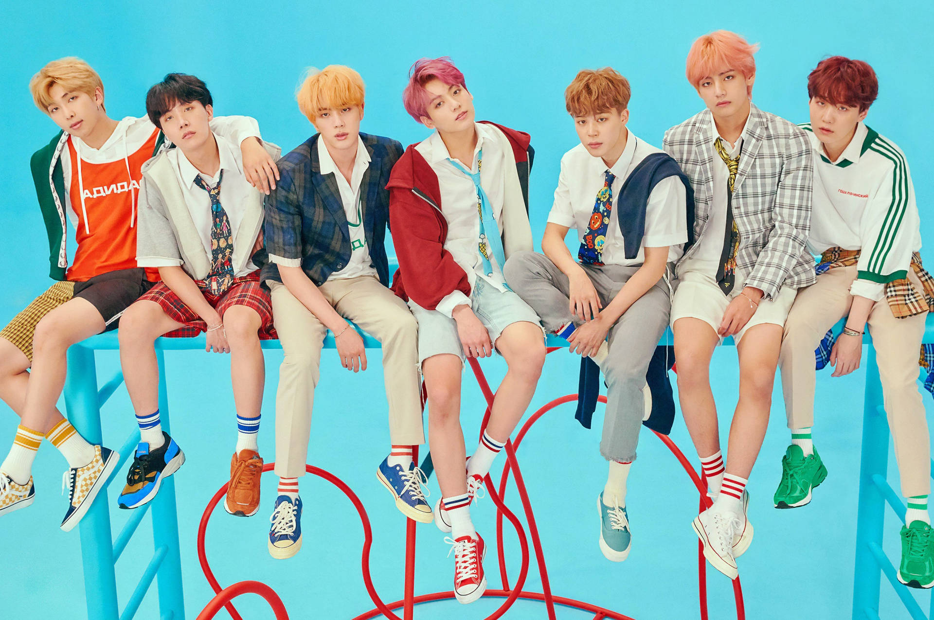 BTS Group Photo In Blue Wallpaper