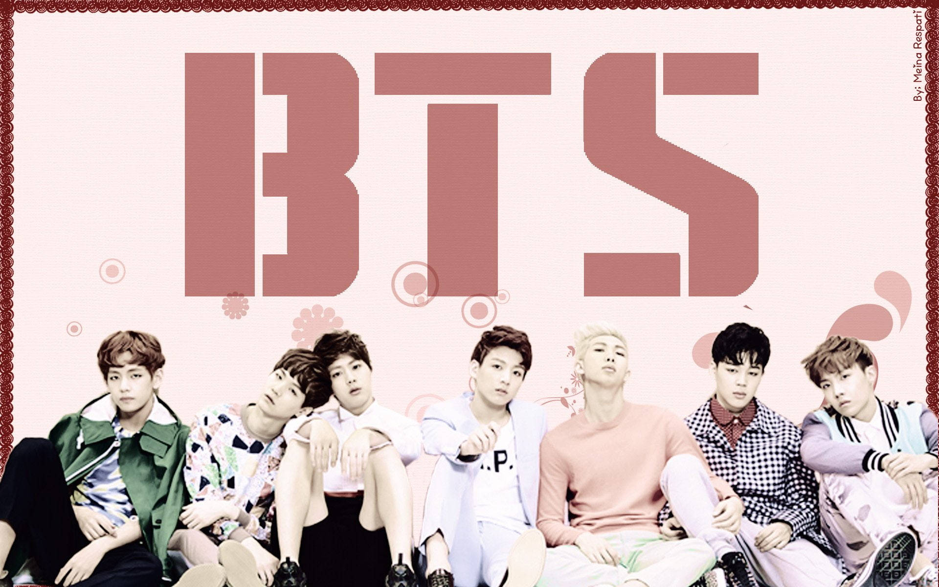 BTS Group Photo In Pink Wallpaper