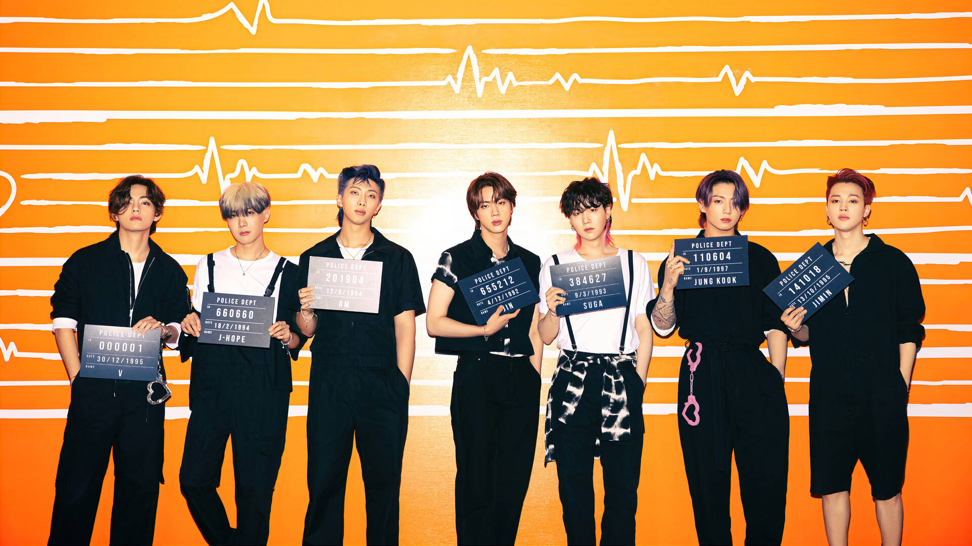 BTS Group Photo Mugshot Wallpaper