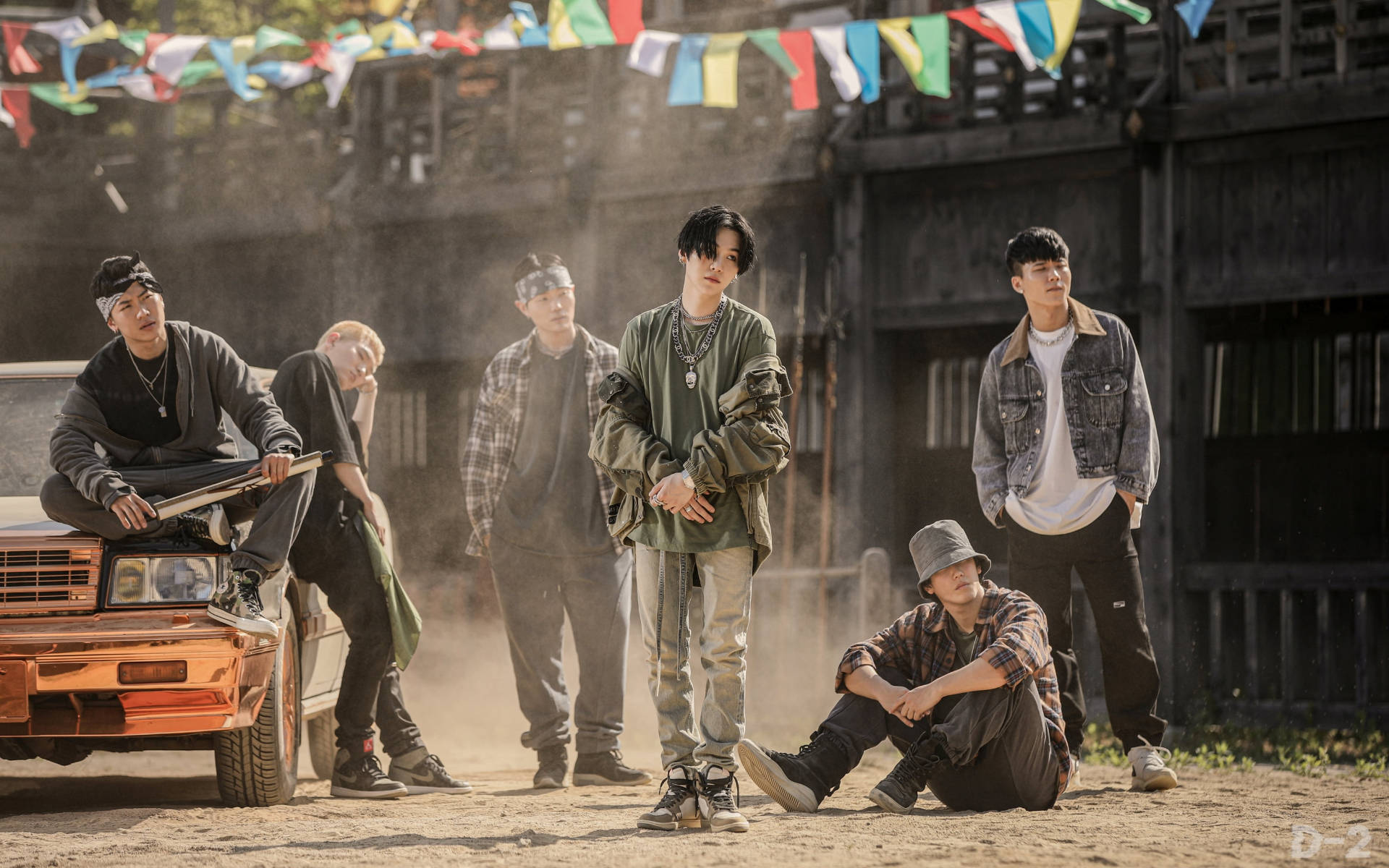 BTS Group Photo Rugged Look Wallpaper