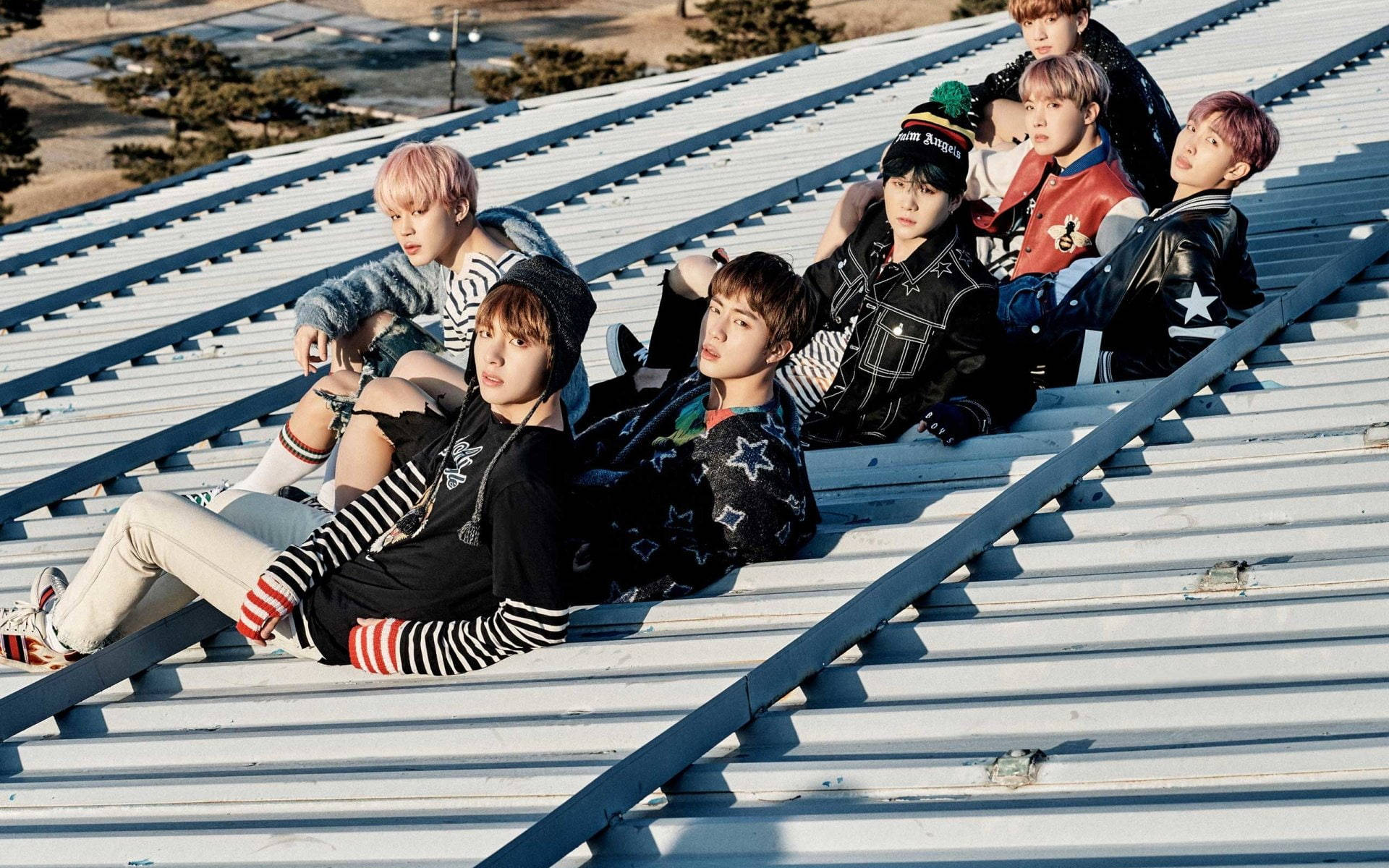 BTS Group Photo Spring Day Wallpaper