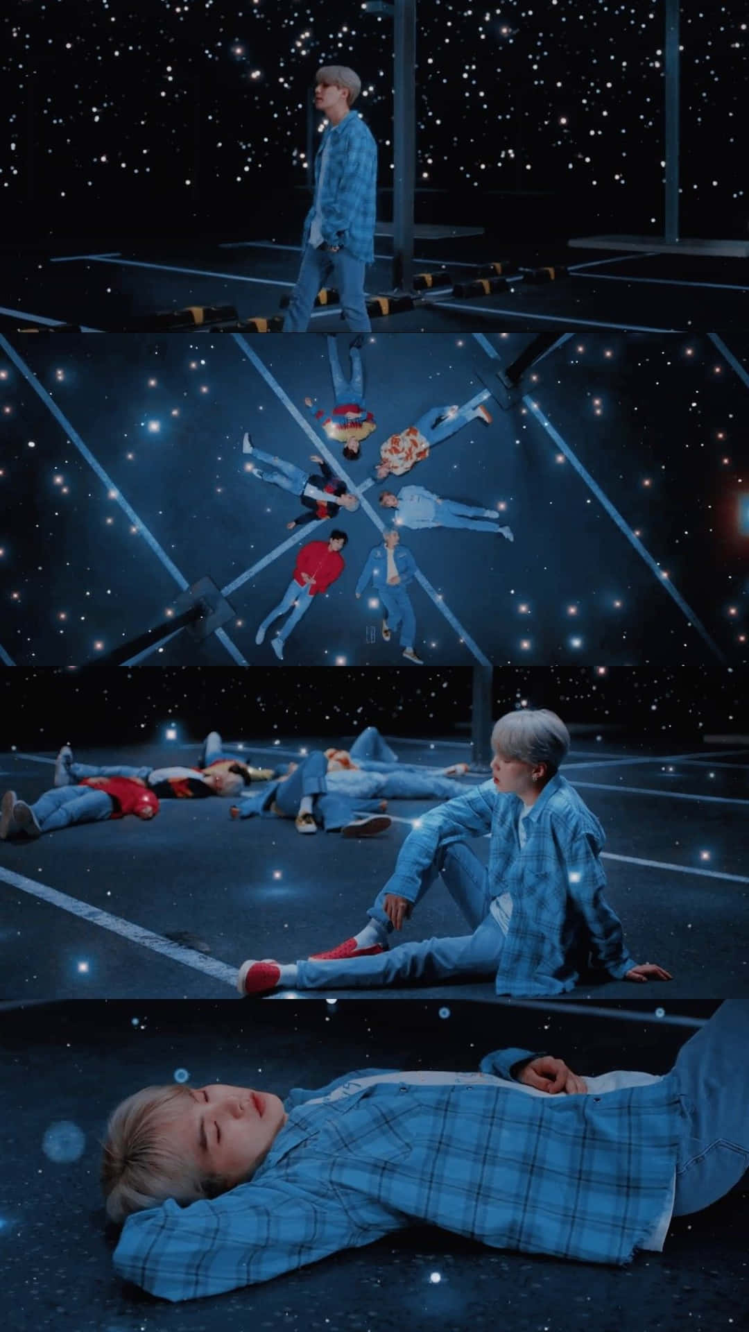 BTS members striking a pose in their Dynamite music video Wallpaper
