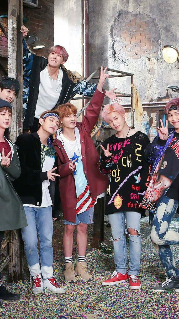 BTS Photoshoot Doing Peace Signs Wallpaper