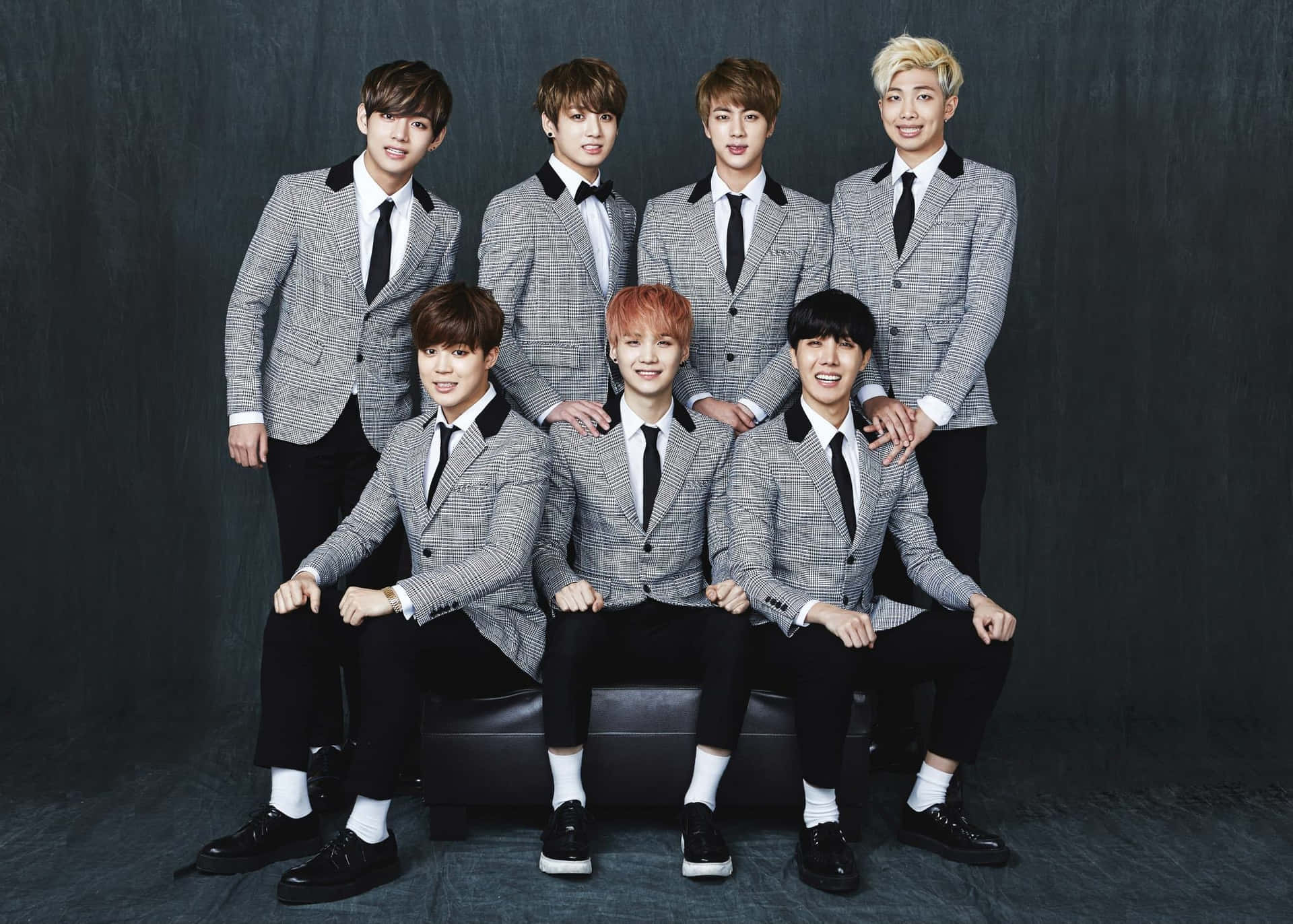 BTS Photoshoot Wearing Plaid Suits Wallpaper