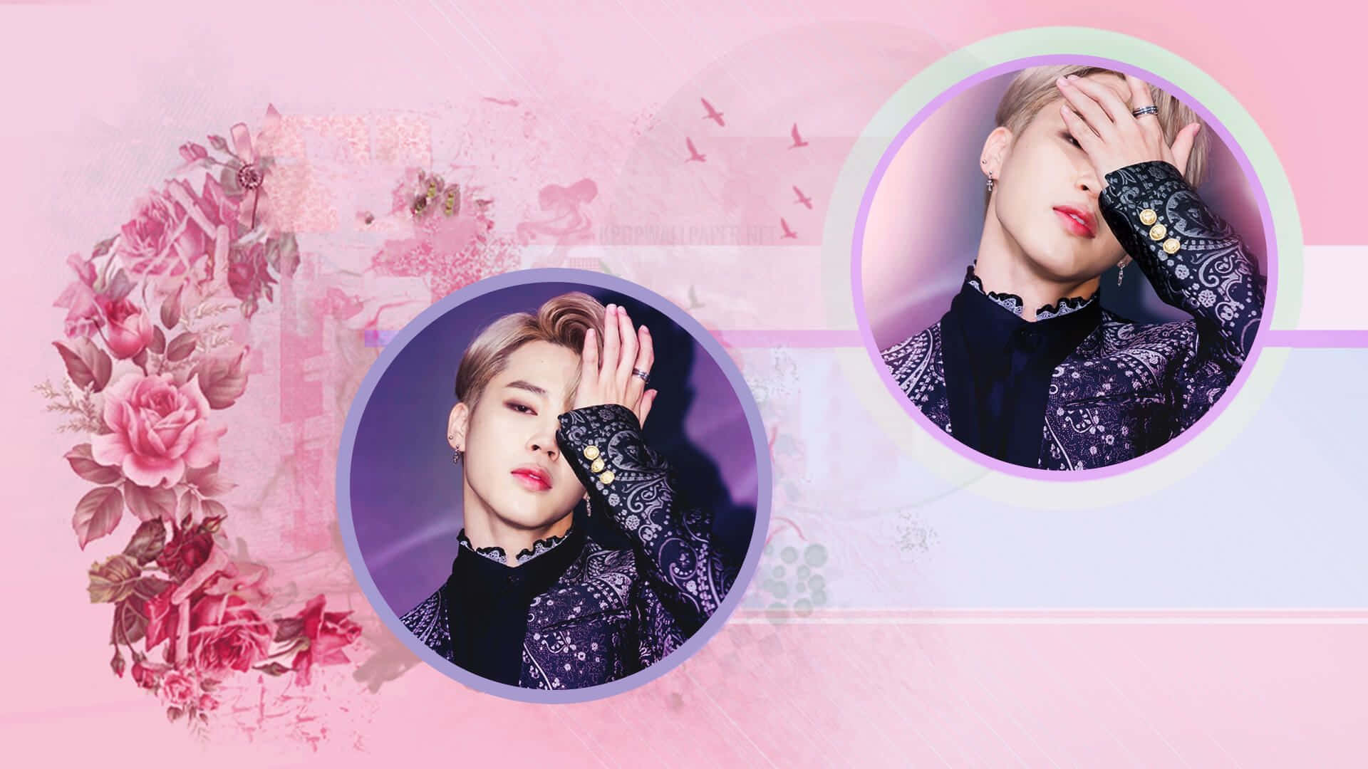 BTS members in a pink aesthetic desktop background Wallpaper