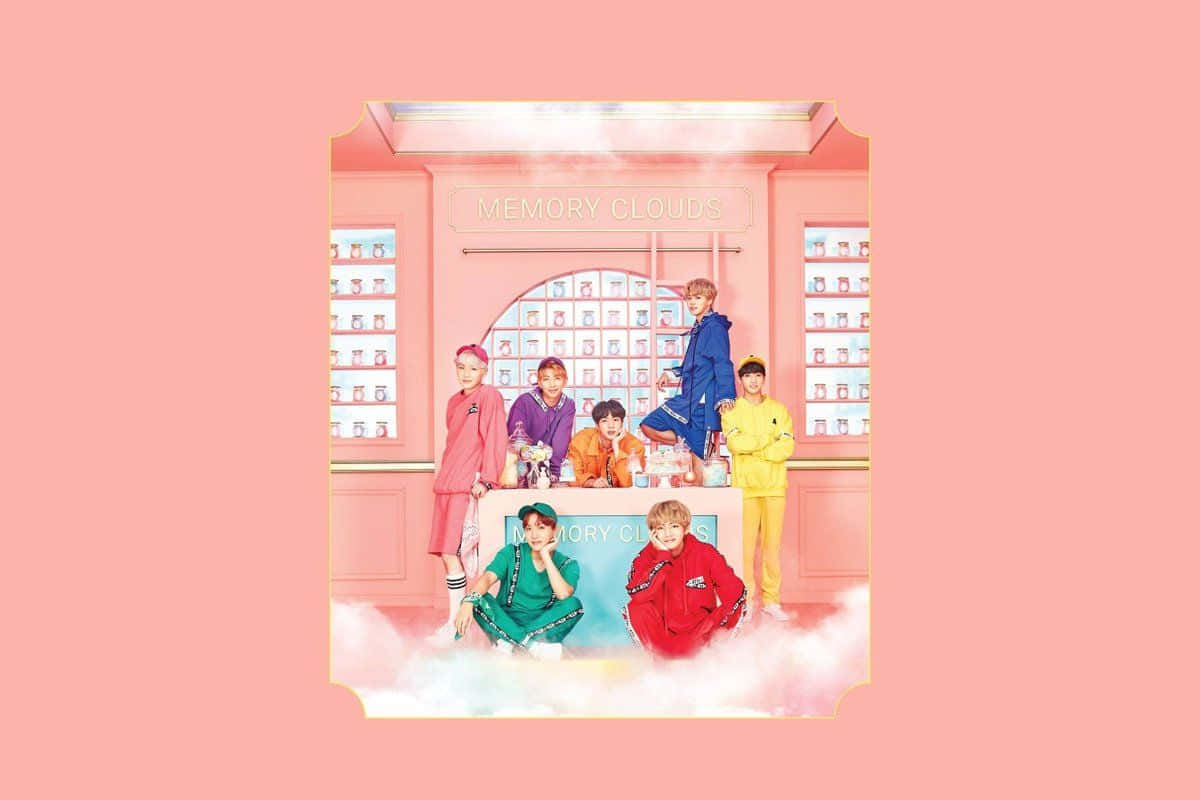 Enjoy the pink aesthetic vibes of your favorite BTS band members with this stunning desktop wallpaper Wallpaper