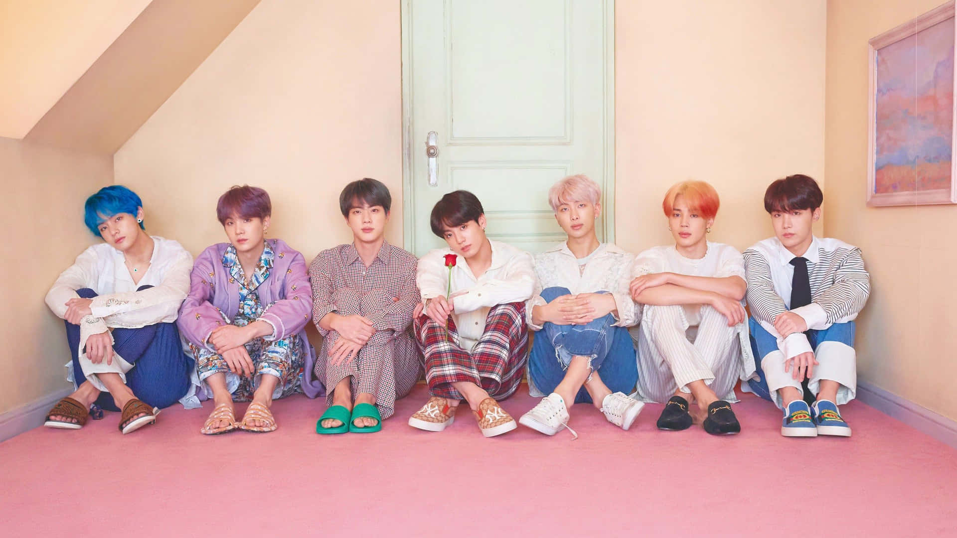 Enjoy the aesthetic perfection of BTS with this pink desktop wallpaper Wallpaper