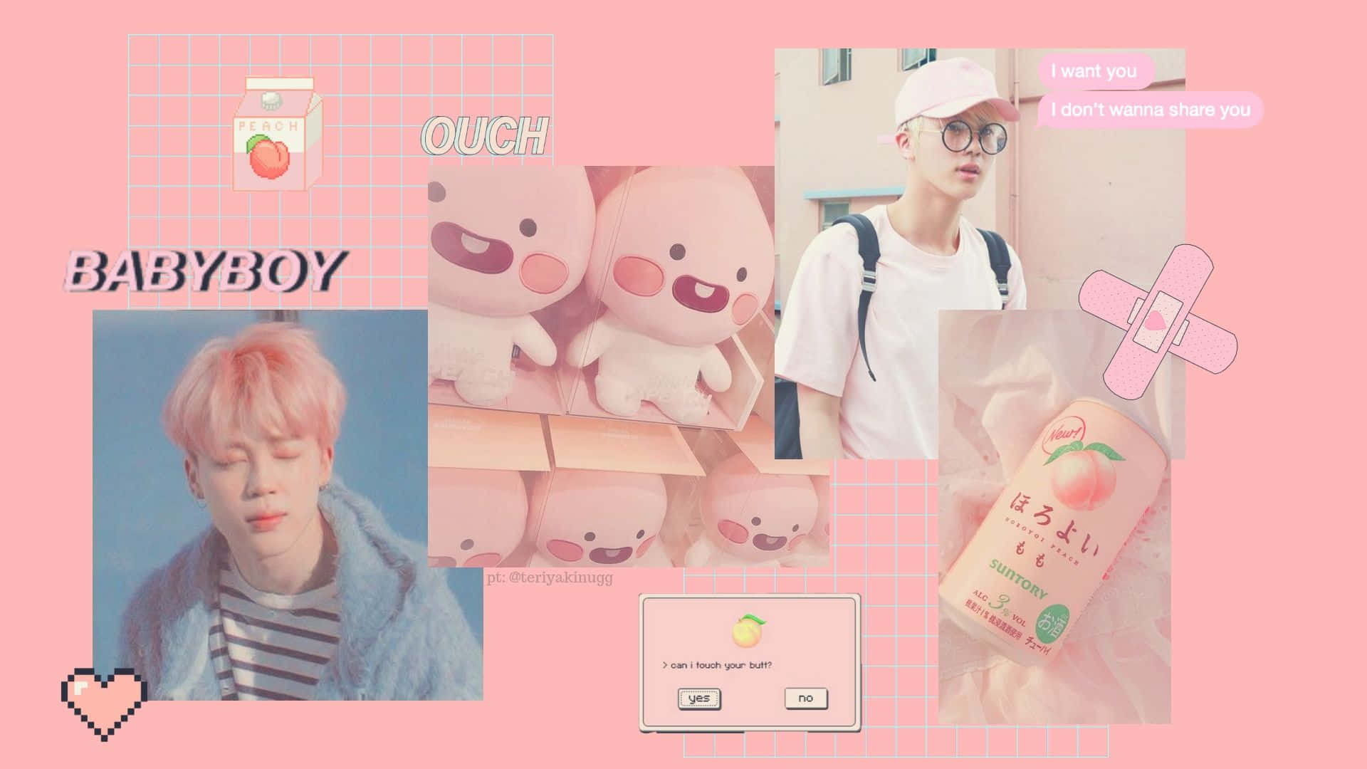 "Step into the sweet world of BTS with this delightful pink aesthetic desktop wallpaper" Wallpaper