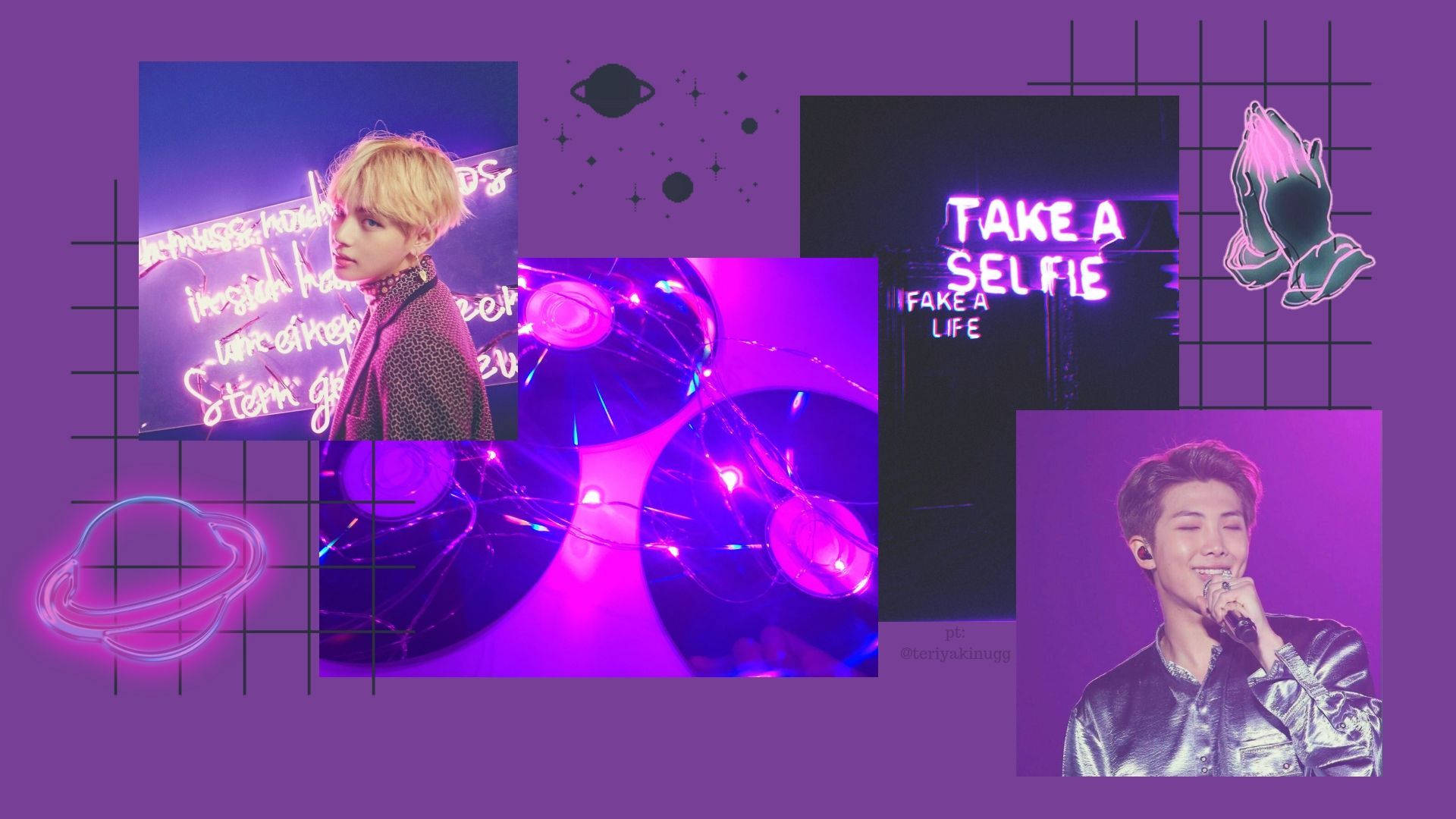 BTS Purple Minimal Collage Aesthetic Wallpaper