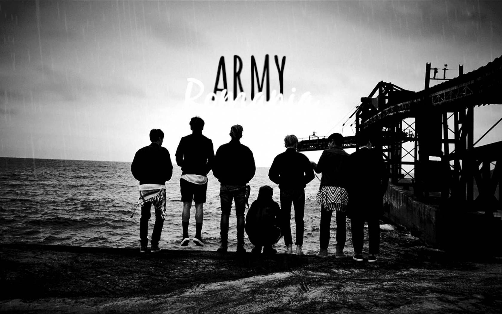 Bts Standing By The Sea Black And White Laptop Wallpaper