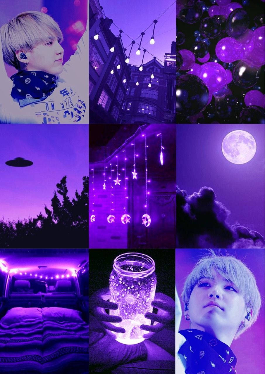Feel Ultraviolet Charm with Suga's Purple Aesthetic Moodboard Wallpaper