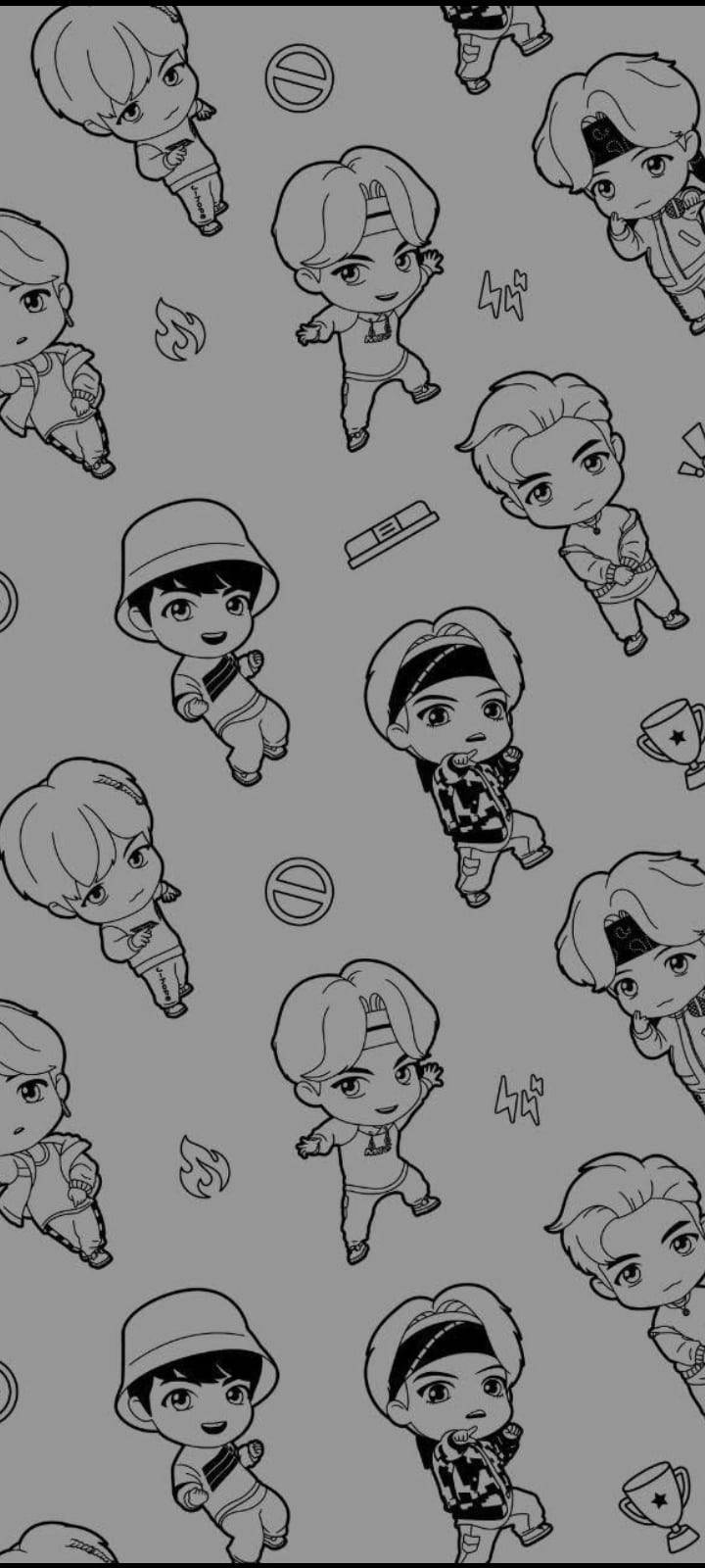 BTS Tinytan Line Drawing Wallpaper