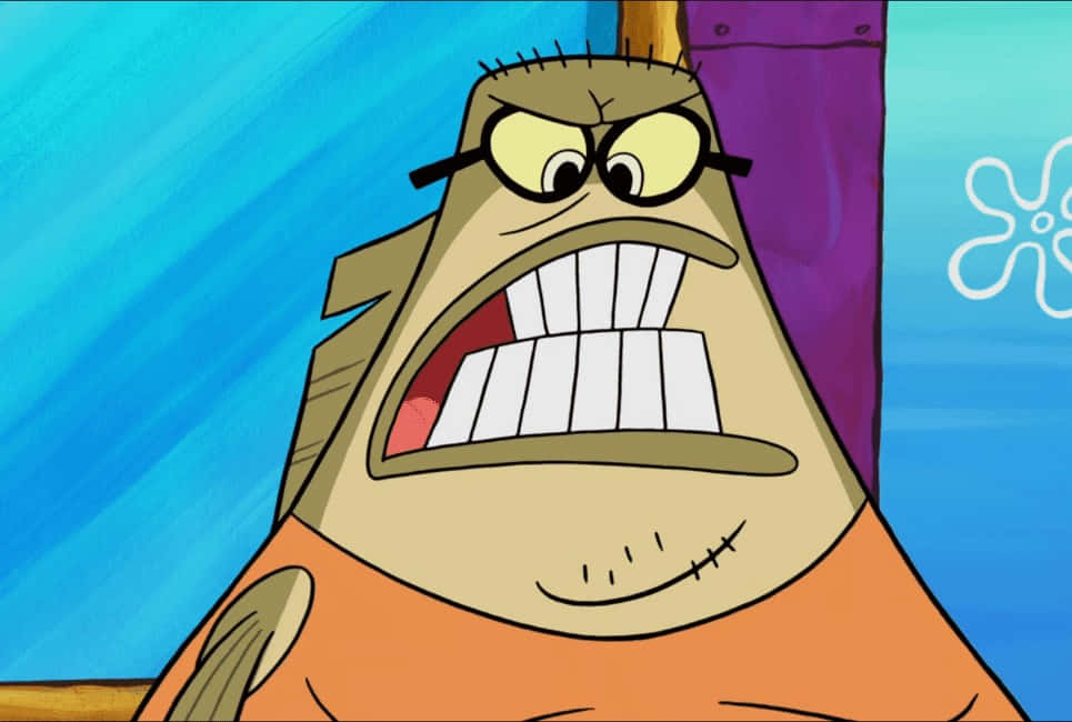 Bubble Bass, the notorious SpongeBob SquarePants character, smirking mischievously while making an appearance in Bikini Bottom. Wallpaper