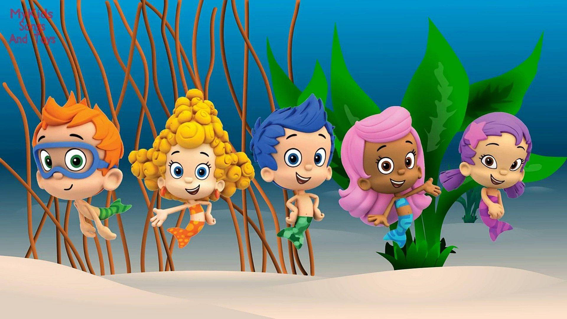 Bubble Guppies Characters Near Ocean Plants Background